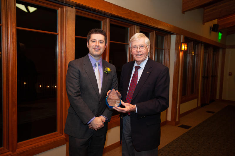 Dean David Johnsen Presenting the McLeran Award to Dr. Chris Barwacz